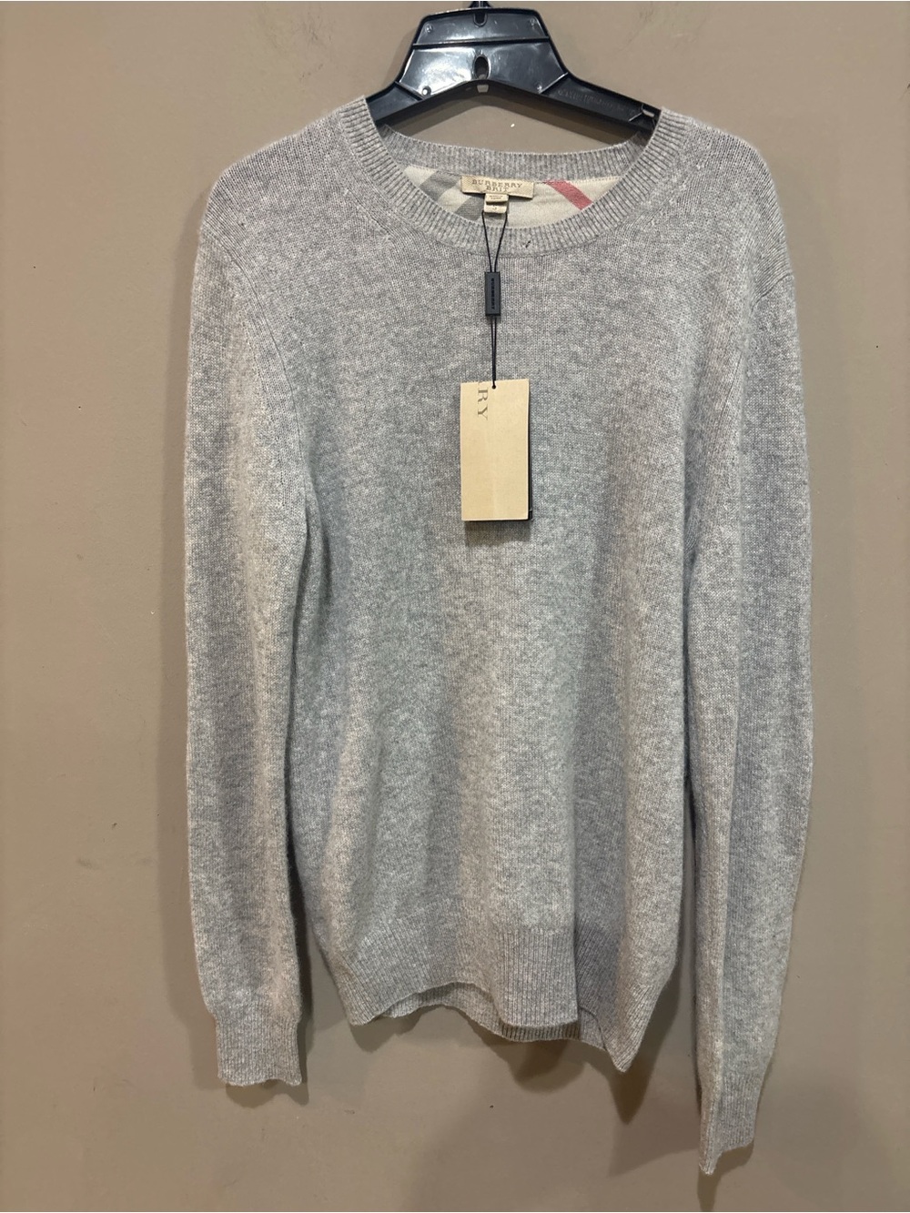 Burberry Brit 100% Cashmere Crewneck Sweater Pale Grey Melange Women’s S NWT